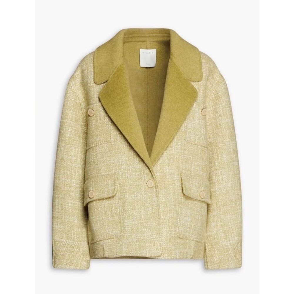 Sandro Farah Green Oversized One Button Blazer Jacket